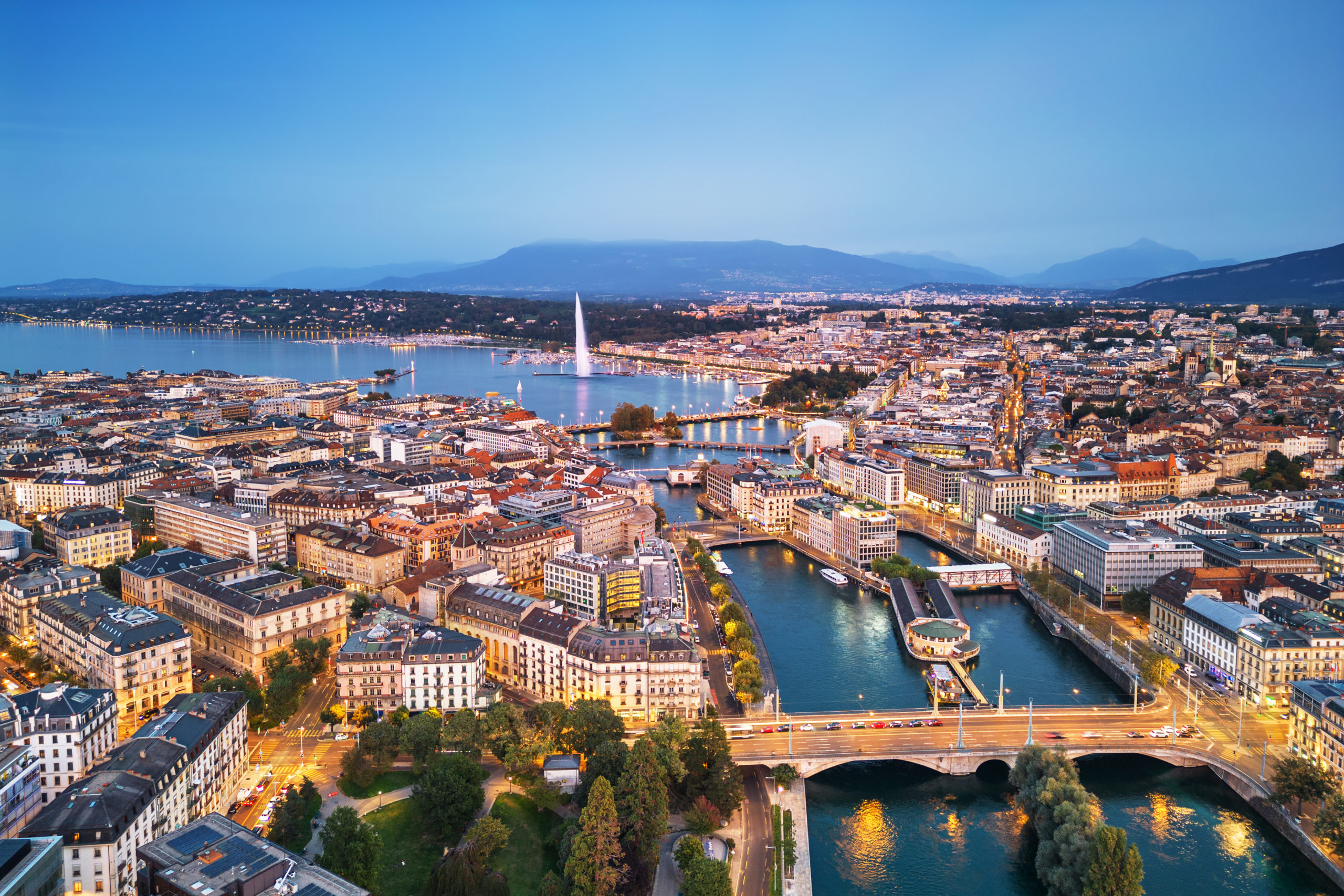 Official AERIA+ visual: travellers and the Lake Geneva basin